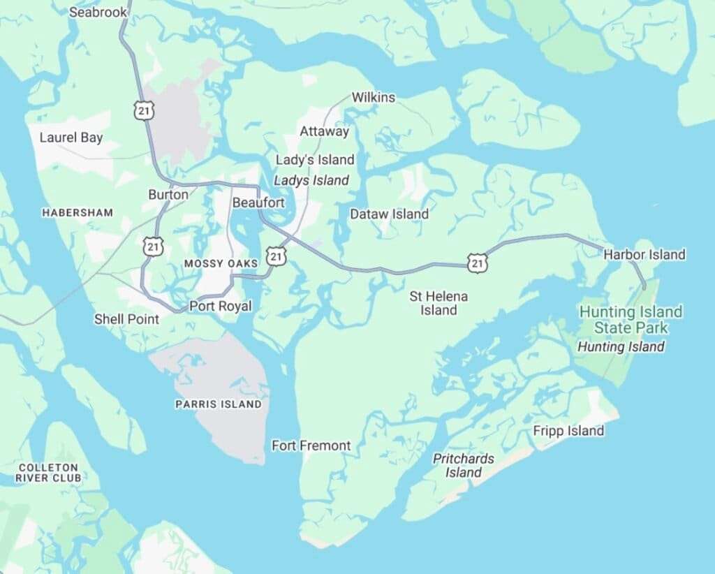 Service Area Map of Beaufort, South Carolina.