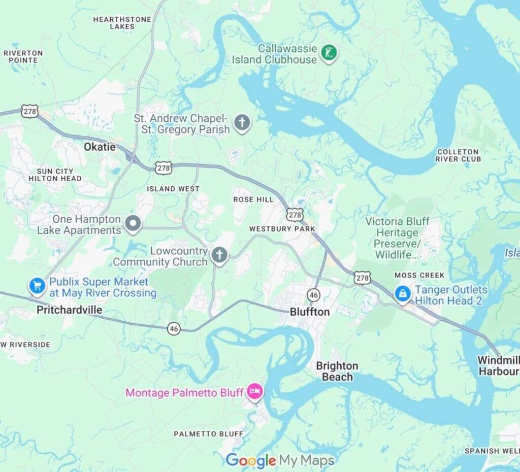 Service area map of Bluffton, SC.